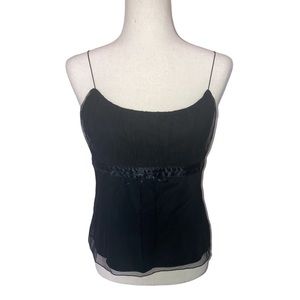 EXPRESS | Black Mesh w/ Lining Elastic Spaghetti Strap Crop Camisole Top - 11/12